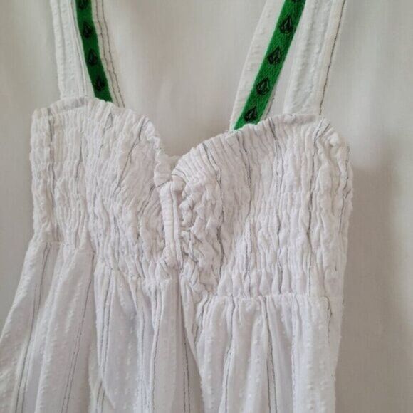 Volcom Medium Strappy white tank Cami Fair Lady Top Cotton Blend ruched tie EUC - Picture 2 of 8